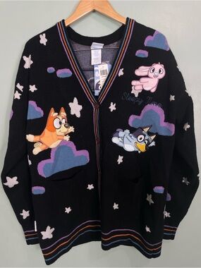 Bluey Sleepy Time Cardigan Sweater Box Lunch Button Closure Black Multi Large